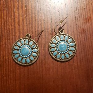Turquoise and Gold Bohemian Earrings